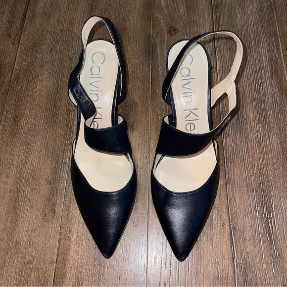 Calvin Klein Larin Strappy Pointed Toe Heel Women’s Sz 9.5 Leather Black - Picture 3 of 8